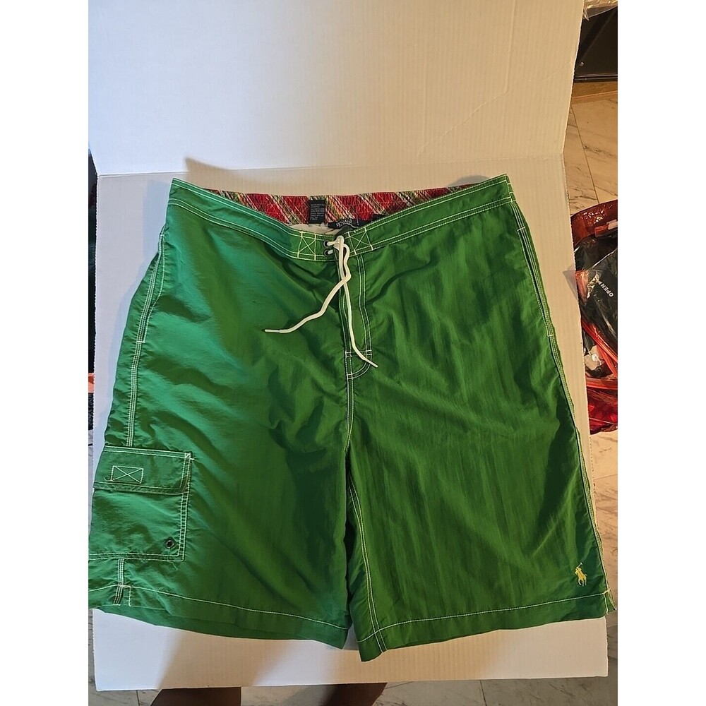 Polo Ralph Lauren Swim Trunks Mens XXL Green Yellow Pony Lined Beach Shorts‎ 2XL